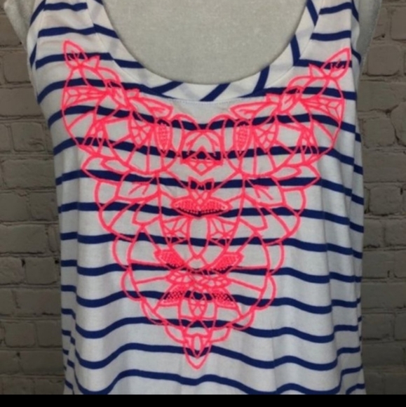 Lilly Pulitzer Crayton Racerback Tank Top - Size Extra Small - Blue, Whi… - Picture 5 of 9